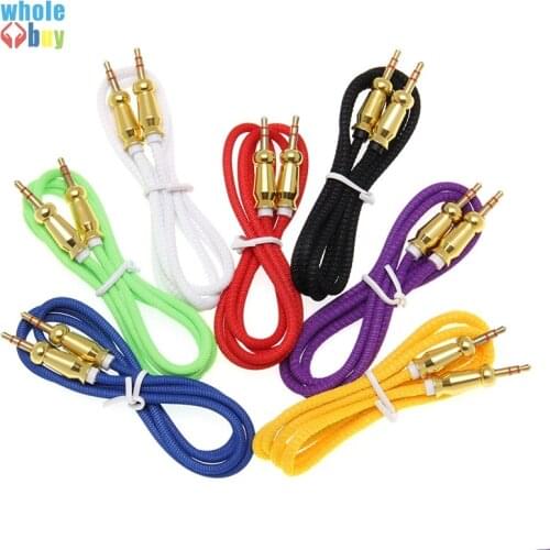 500pcs/lot Wholesale 1m Colorful 3.5mm Jack Male To Male Cloth Gourd Round Mouth Audio Cable for Cell Phone MP3 Player Aux Cord