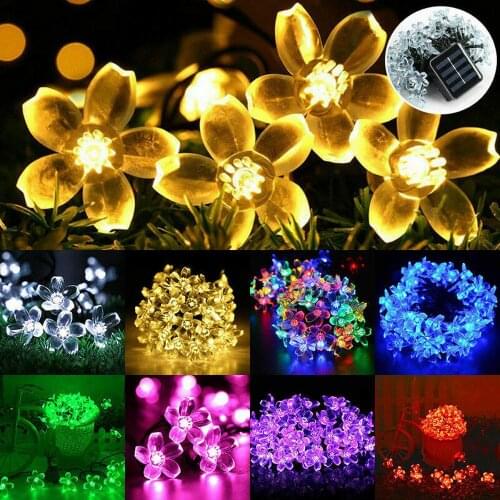7M 50LED Solar Garden Light Outdoor Solar Lamps Waterproof Cherry Blossom Flower Solar String Fairy Lights