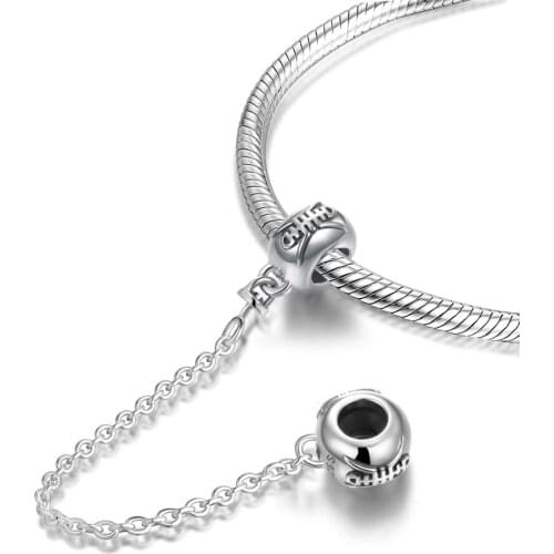 925 Sterling Silver Safety Chain Charm Beads Fit European Style Bracelet Necklace Pendant DIY Original Jewelry