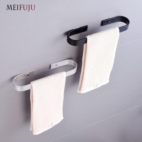 Black Towel Shelf Single Towel Bar Wall Mounted Aluminum Towel Rail for Bathroom Hardware Single Bar Holder Toilet Towel Rack