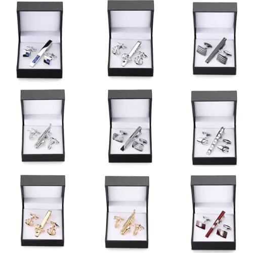 DY Brand new high-end black square gift box Sax boat anchor luxurious crystal tie clip cufflink box set men wedding gift