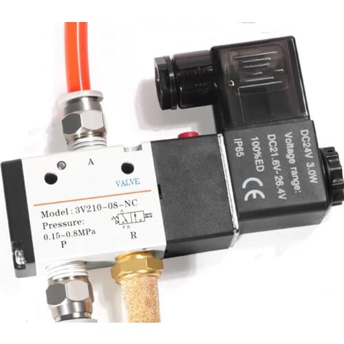3 Port 2 POS 1/4" BSP Air Solenoid Valve 3V210-08 With LED Light Plug DC12V DC24V AC110V AC220V