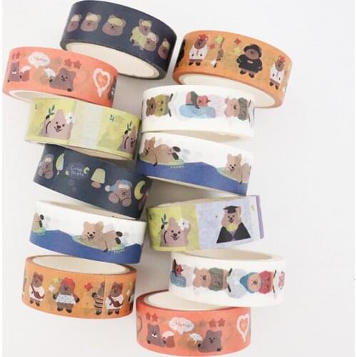 Korea INS Bear Sticker Cartoon Washi Tape Paper DIY Decorative Adhesive Tape Stationery Masking Tapes Supplies