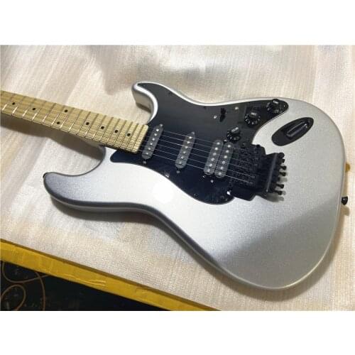 Custom version of electric guitar metal silver maple xylophone neck double rocker bridge black guard plate can be customized