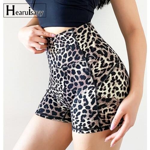 Summer Sport Shorts Women High Waist Elastic Fitness Leggings Push Up Gym Training Tights Leopard Cycling Running Yoga Shorts