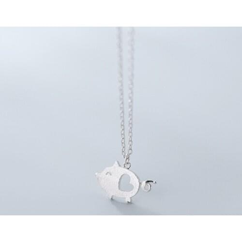 MloveAcc 100% Real 925 Sterling Silver Jewelry Minimalist Tiny Cute Pig Pendant 40cm Short Clavicle Necklace for Girl Women Lad