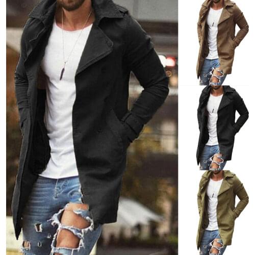 Men Lapel Trench Coat Outwear Overcoat Long Sleeve Warm Overcoat Fashion Male Winter Casual Jacket Top