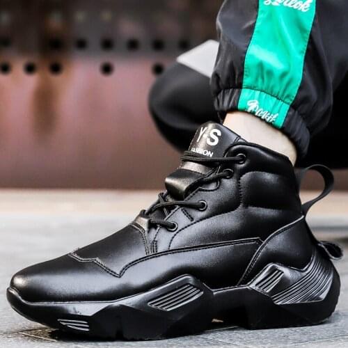 Mens Casual Sports Shoes Fashion Trend Running Shoes Black White Thick-soled Mens Boots Winter Plus Cotton New Large Size 2021