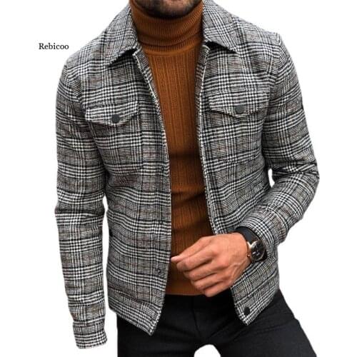 Plus Size Mens Jacket Slim Lapel Fashion Long Sleeve Plaid Coat Man Coat Leisure Jacket Fashion Clothing Spring Autumn New