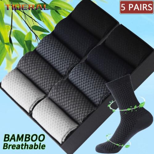 5 Pairs/Set High Quality Men Bamboo Fiber Long Socks Business Man Breathable Deodorant Compression Summer Casual Male Crew Socks