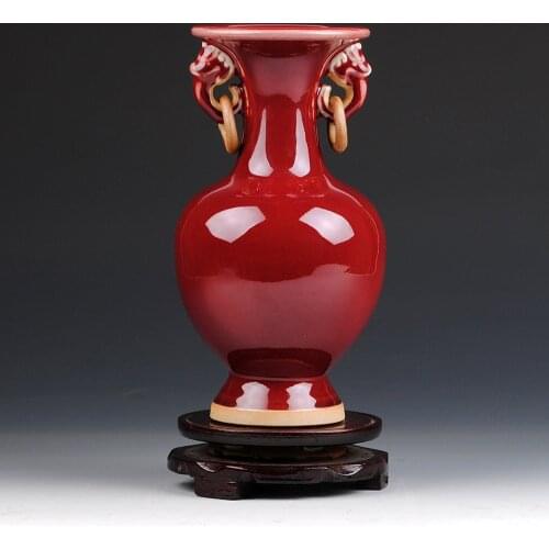 NEW CHINESE STYLE VASE JINGDEZHEN RED PORCELAIN CRYSTAL GLAZE FLOWER VASE HOME DECOR HANDMADE SHINING FAMILLE VASES