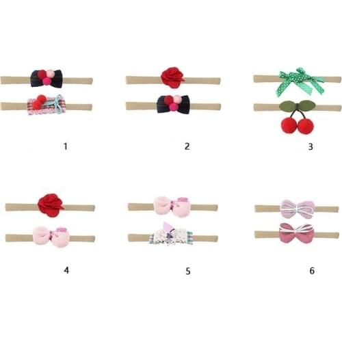 New 2pcs set Felt Bow Lotus Flower Elastic Headbands Kids Photography Props Baby Girls Cute Cherry Headwear Christmas Gift Set