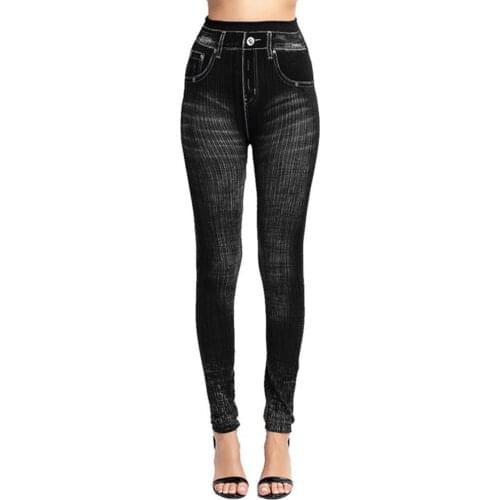 Autumn Women Pants Imitation Jeans Leggings Printed Super Elastic High Waist Butt Lift Skinny Pants Oversize