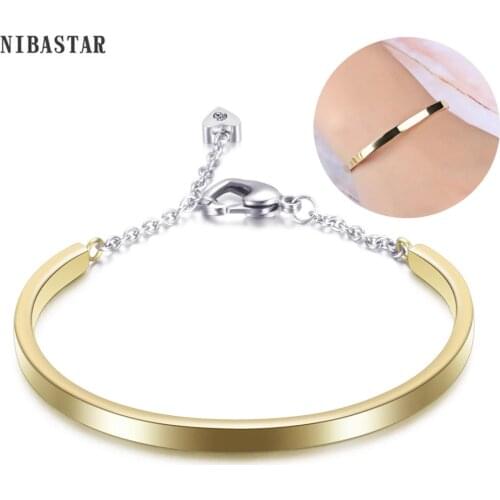 Open Heart Pendant Bracelet For Women Four Colors Stainless Steel Bangle Fashion Adjustable Smooth Party Lady Jewelry