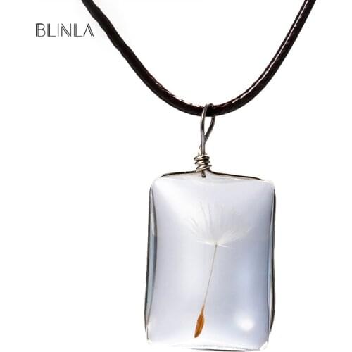 BLINLA Fashion Cute Plant Dandelion Glass Pendant Necklaces for Women Girl Personality Round Rope Chain Necklace Party Jewelry