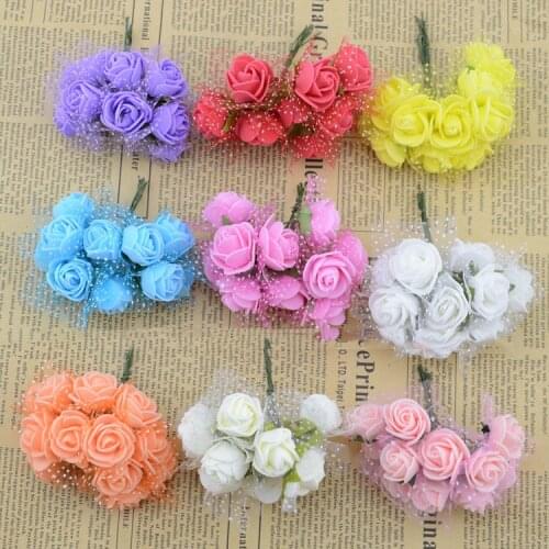 PE flowers DIY mini roses flowers simulation foam material with yarn hand-decorated wreath with flowers wholesale