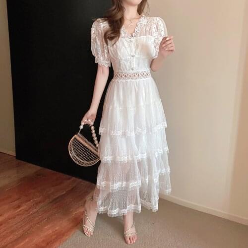 Printing Solid A-Line French Spring Lace slim Elegant Embroidery holiday Party Chiffon Boho High Waist Dresses Women Runway