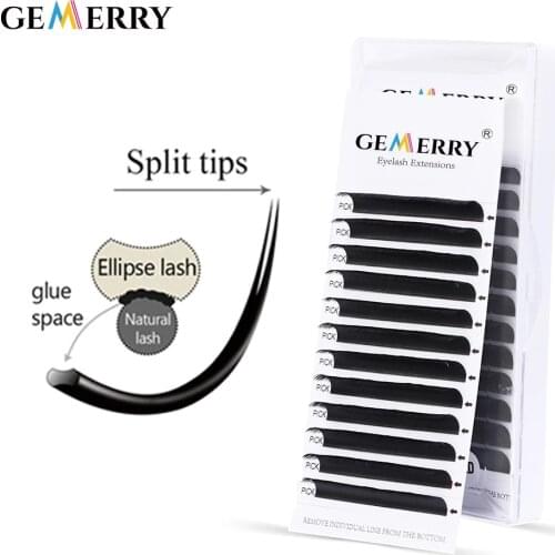 Flat Lashes Extension For Professionals Ellipse Flat Lash Split Tip Profession Soft Silk Flat Eyelash C/D Curl Eyelash Supplies