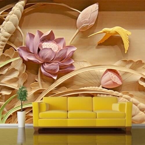 Custom 3D Stereo Deep Texture Wood Carvings TV Background Wall Fresco 3D Mural Wallpaper for Living Room Wall Paper Home Decor