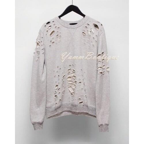 Destroyed Distressed / Ripped Frayed Essential Sweatshirt Pullover / Oversized Mens Low Drop Shoulder