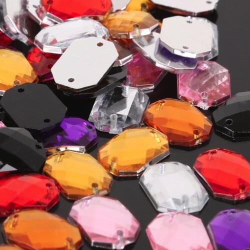 Assorted Sewing Acrylic Flat Back Rhinstones with Hole, Mixed 100pcs Sew On Acrylic Rhinestones Beads, Free Shipping