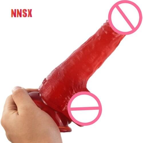 NNSX Realistic Dildo Anal Plug Transparent Red Mini Soft Strong Suction Cup Masturbation G Spot Sex Toy for Woman Men