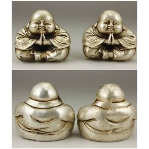 Christmas decorations for home+ CHINESE OLD tibet silver HANDWORK CARVING PAIR FAVORITE BUDDHA MONK STATUE