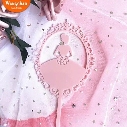 Pink Acrylic Happy Birthday Cake Topper Romantic Wedding Cake Topper Princess Anniversary Engagement Party DIY Cake Decoration