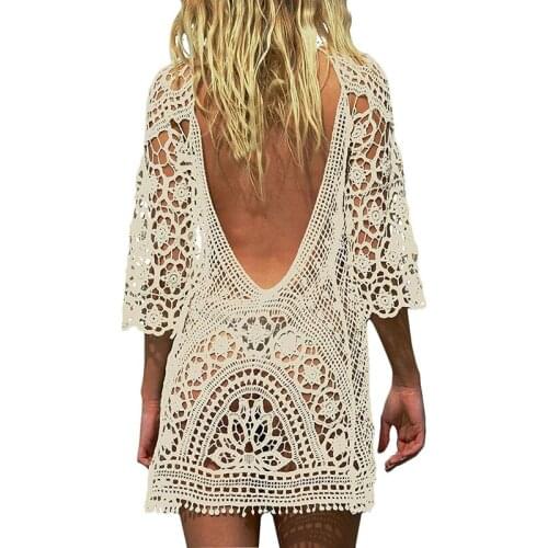 Sexy Women’s Bathing Suit Cover Up Crochet Lace Bikini Bathing Suit Swimsuit Smock Knitting Swimwear Mesh Beach Dress Tunic Robe