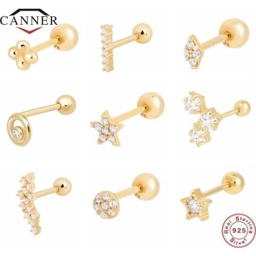 CANNER 925 Sterling Silver Piercing Cartilage Earings Mini Small Zircon CZ Exquisite Stud Earrings for Women Jewelry pendientes