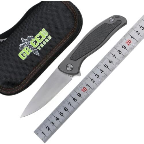 Green Thorn Flipper 95 K110 Blade Titanium With Bearings Carbon Fiber Inlay Handle Outdoor Camping Fruit Folding Knife EDC Tools