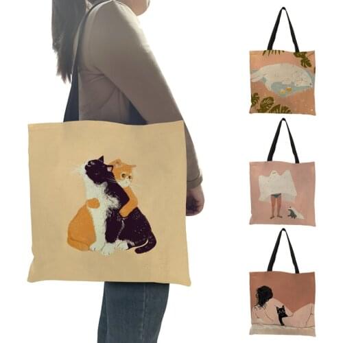 Cute Catkeeper Cat Diary Print Tote Bag Girl Fashion Travel Bag Women Leisure Eco Shopping High Quality Foldable Handbag