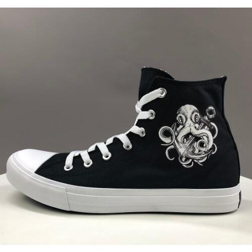 Wen Black White Sneakers Octopus Anchor Original Design Mens Womens Canvas Shoes High Top Skateboarding Shoes
