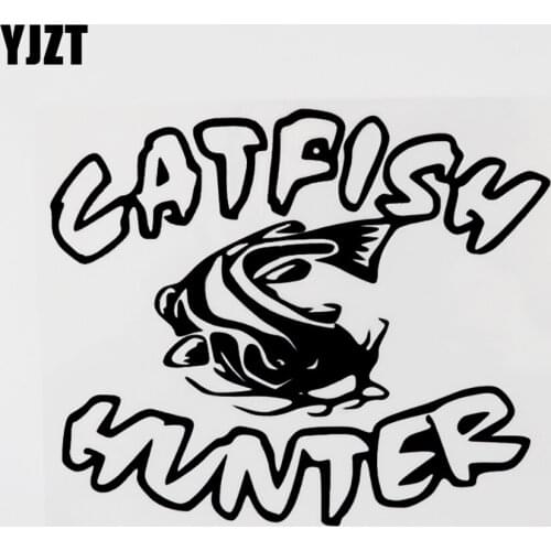 YJZT 15.5CM×12.9CM Fashion Catfish Hunter Vinyl Car Sticker Decal Black/Silver Decor 8C-0658