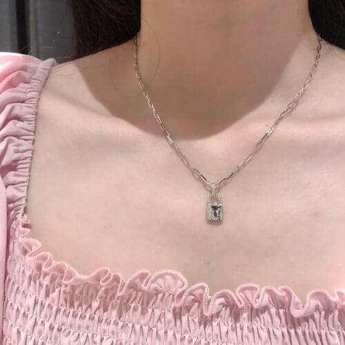 Silvology 925 Sterling Silver Zircon Moon Lock Pendant Necklace for Women Wide Chain Luxury Necklace 2020 Fashionable Jewelry