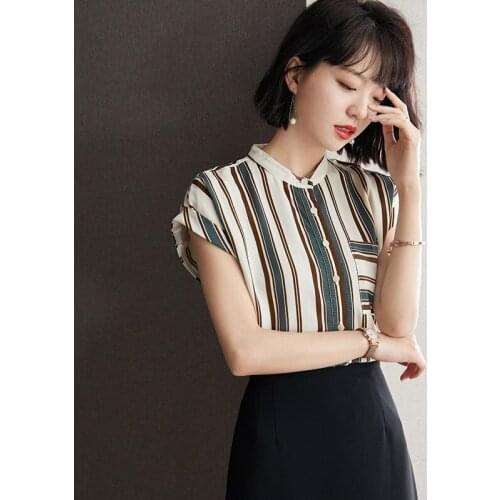 Blouses Women Chiffon Shirts Short Sleeve Striped Shirt Summer Fashion Woman Blouse Tops Blusas Mujer De Moda 2020 Verano