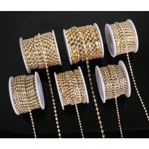 10 yards/roll gold base crystal ab SS6 to SS18 intensive gold base new style diy beauty accessories rhinestone chain trim chian