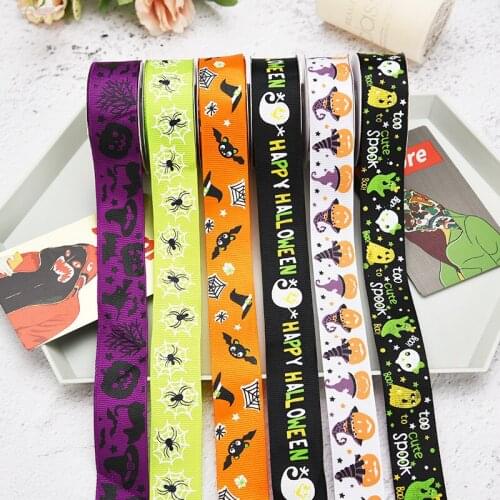2.5x900cm 2021 Halloween New Ribbon 6 Styles Print Ghost Gift Ribbon Witch Hair Band Pumpkin Decor Happy Halloween Decor