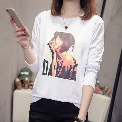 2019 Fashion Smile Girl Print Female T-shirt White Cotton Women Tshirts Long Sleeve Autumn Casual Harajuku T Shirt Femme Top