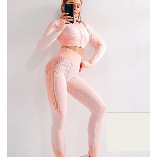 2PCS Seamless Yoga Set Patchwork Sportwear Women Set Workout Clothes For Women Running Fitness Gym Suit Activewear High Waist