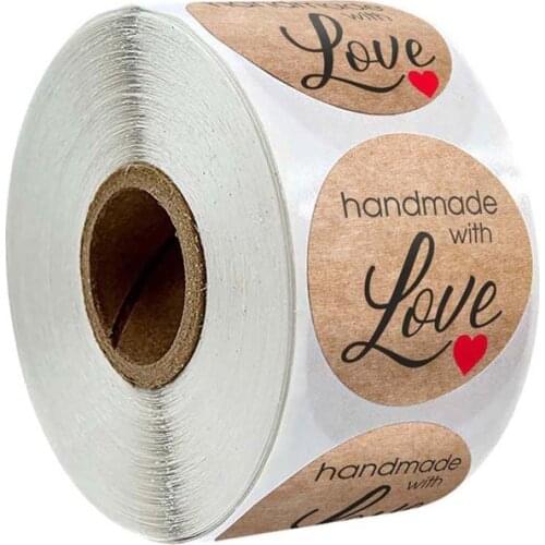 500pcs/roll Kraft Handmade with Love Heart Stickers Seal Labels Scrapbook Decor E7CC