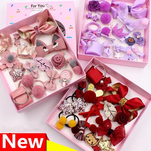 7/18 PCS Cute Set Hair Clip Girl Headwear Bow Flower Animal Hairpins Kids Cartoon Hair Accessories Elastic Headdress Gift