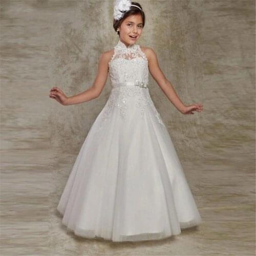 White Flower Girl Dresses for Girls Birthday Prom Pageant Gown Beaded Sequin Applique Kids First Holy Communion Party Dresses