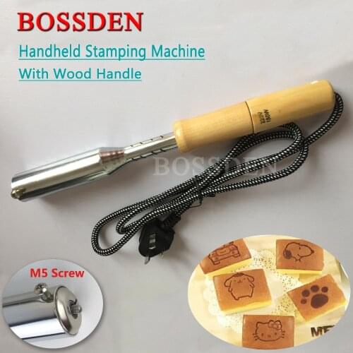 BOSSDEN 150W Cake Hamburger Meat Wood Handle Iron Copper Brass Logo Heat Press Machine Bronzing Emboss Brand Hot Printing Tool
