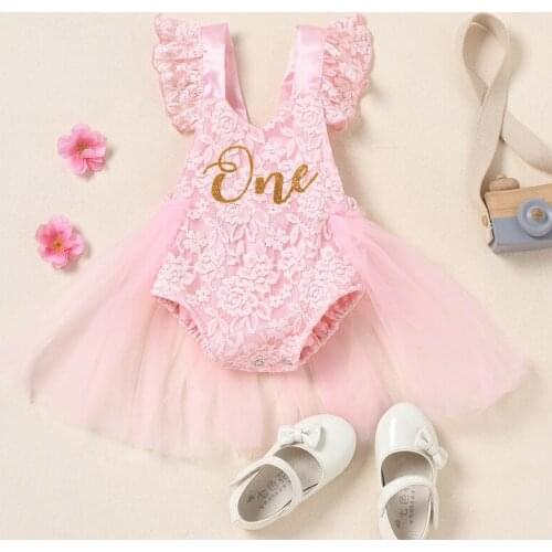 Baby Girls First Birthday Romper Tutu Lace Infant Leotard Toddler Girls Princess Bodysuit Pink Glitter Onesies Cute Sash Bow 12m