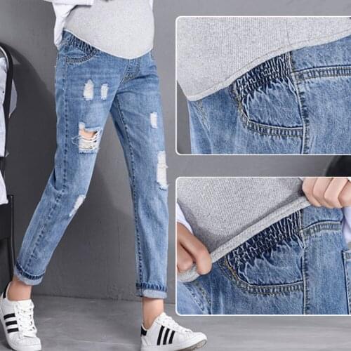 2020 New Pregnant Women Jeans Mother Korean Hole Loose Pants Cotton Bottoms Clothes for Pregnant Women Maternity Trousers