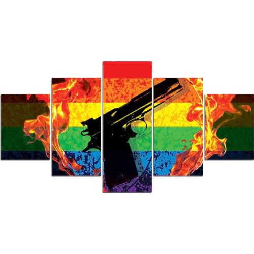 ArtSailing 5 Piece Painting LGBTQ Groups Gun Antic Posters Wall Art Canvas Prints Gay Love Pictures HD Pictures Prints for Wall