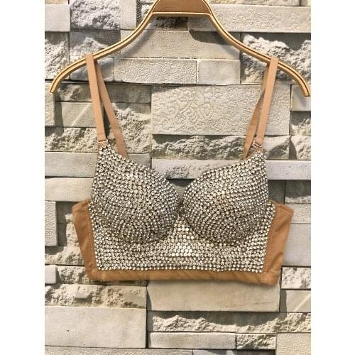 Bling Stone Sleeveless Backless Push Up Camisole Steel Ring Padded Adjustable Strap Dancer Solid Comfortable Womem Party Camis