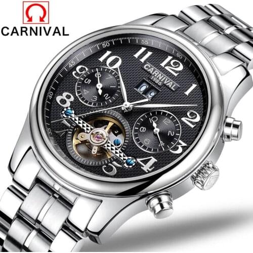 CARNIVAL Mens Watch Top Brand Business Luxury Stainless Steel Waterproof Mechanical Watches Gifts for Male Relogio Masculino