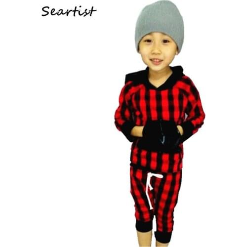 Seartist Baby Boys Girls Christmas Clothing Set Kids Cotton Red Plaid 2Pcs Suit Hoodies+Pants Girl Autumn Suit 2021 New 30